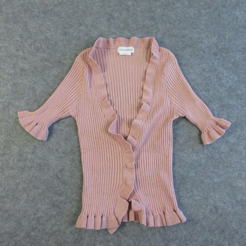 Lovers and Friends Womens Blouse Knit Sweater Top S Ruffle Carissa Ribbed 182